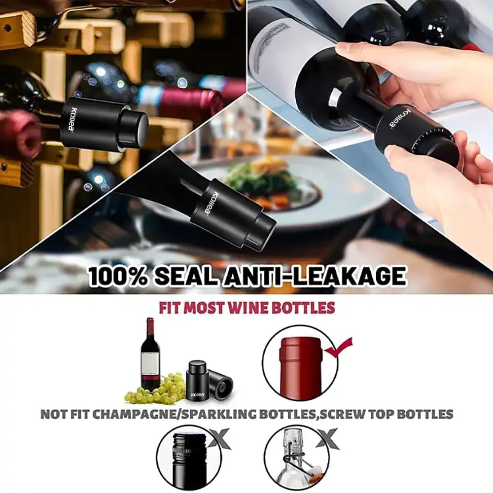 Wine Stoppers, Kollea Wine Bottle Stoppers, Vacuum Wine Stoppers, Reusable Wine Preserver with Time Scale, Wine Vacuum Pump Wine Saver Wine Corks, Best Gift for Wine Lovers (2 Pack, Black) Bar & Wine Tools Home & Kitchen Kitchen & Dining Kitchen Utensils & Gadgets Wine Stoppers Wine Stoppers & Pourers