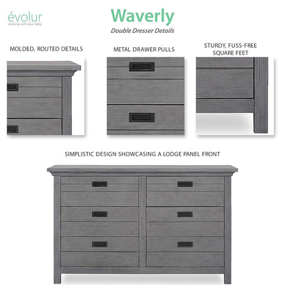 Evolur Waverly Double Dresser, Rustic Grey , 54X20.25X33 Inch (Pack of 1) Baby Products Changing & Dressing Chests & Dressers Furniture Nursery