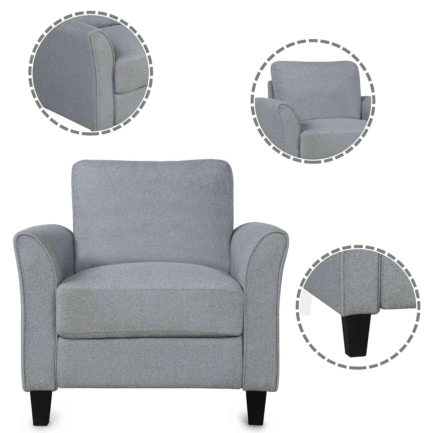 3 Piece Living Room Sofa Set, Modern Sectional Couch Furniture, Upholstered Armchair, Loveseat and Three Seat for Home or Office (Linen Grey) Furniture Home & Kitchen Living Room Furniture Living Room Sets