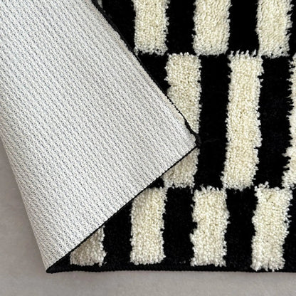 Plush Shaggy Offset Striped Polyester Accent Rug
