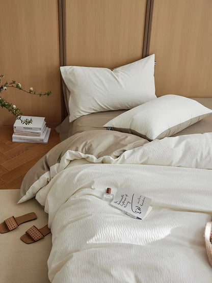 Wavy Textured Two-Tone Washed Cotton Bedding Set
