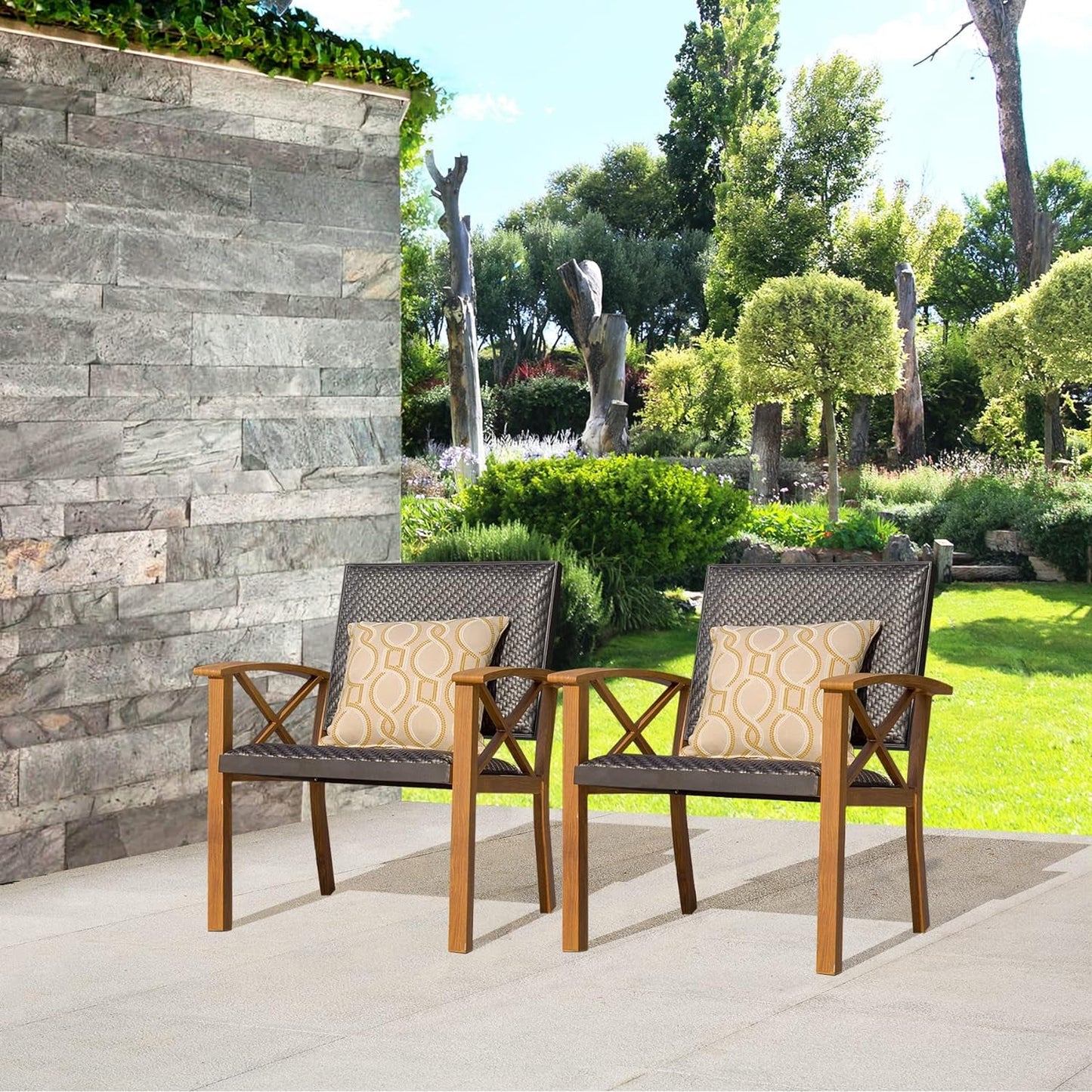 Domi Patio Bistro Set 2 Pieces Wood Grain Aluminum Wicker Padded Porch Chaise,Outdoor Conversation Chaise with Beige Sunbrella Pillows Conversation Sets Lawn & Garden Patio Patio Furniture & Accessories Patio Furniture Sets