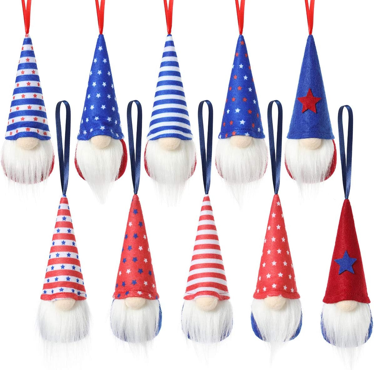 4Th of July Gnome Independence Day Hanging Ornaments Set of 10, Patriotic Gnomes Decorations Handmade Plush Veterana Day Gift Elf Home Wall Decor Hanging Ornaments Home & Kitchen Home Décor Accents Home Décor Products