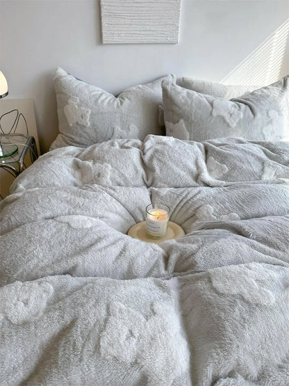 Plush Teddy Bear Flannel Fleece Bedding Set