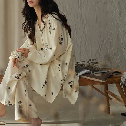 Lightweight Textured Botanical Print Cotton Pajama Set