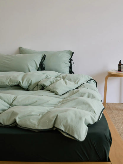 Soft Contrast Tie Washed Cotton Bedding Set