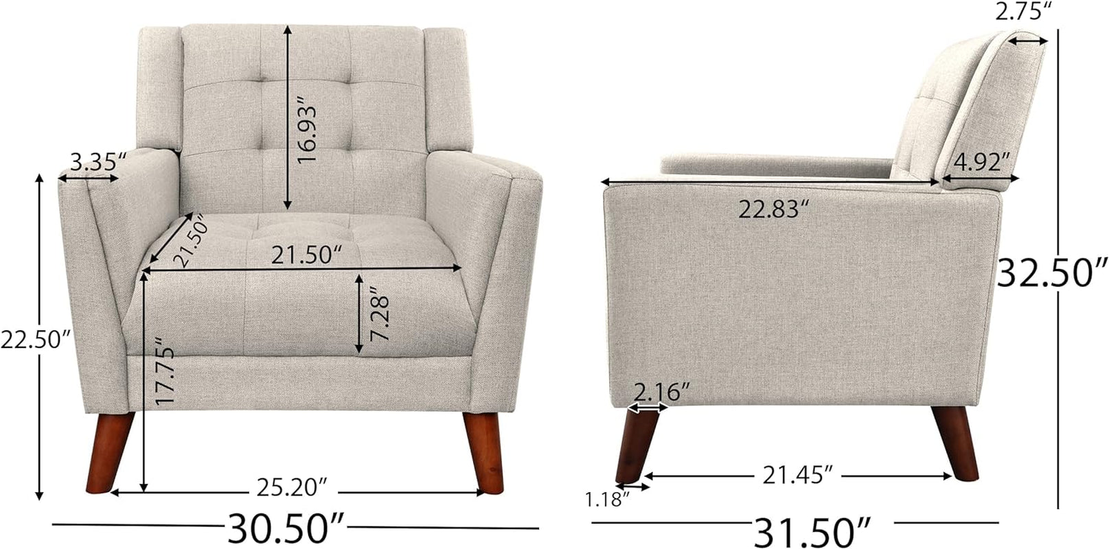 Christopher Knight Home Evelyn Mid Century Modern Fabric Arm Chair and Loveseat Set, Beige, Walnut Furniture Home & Kitchen Living Room Furniture Living Room Sets