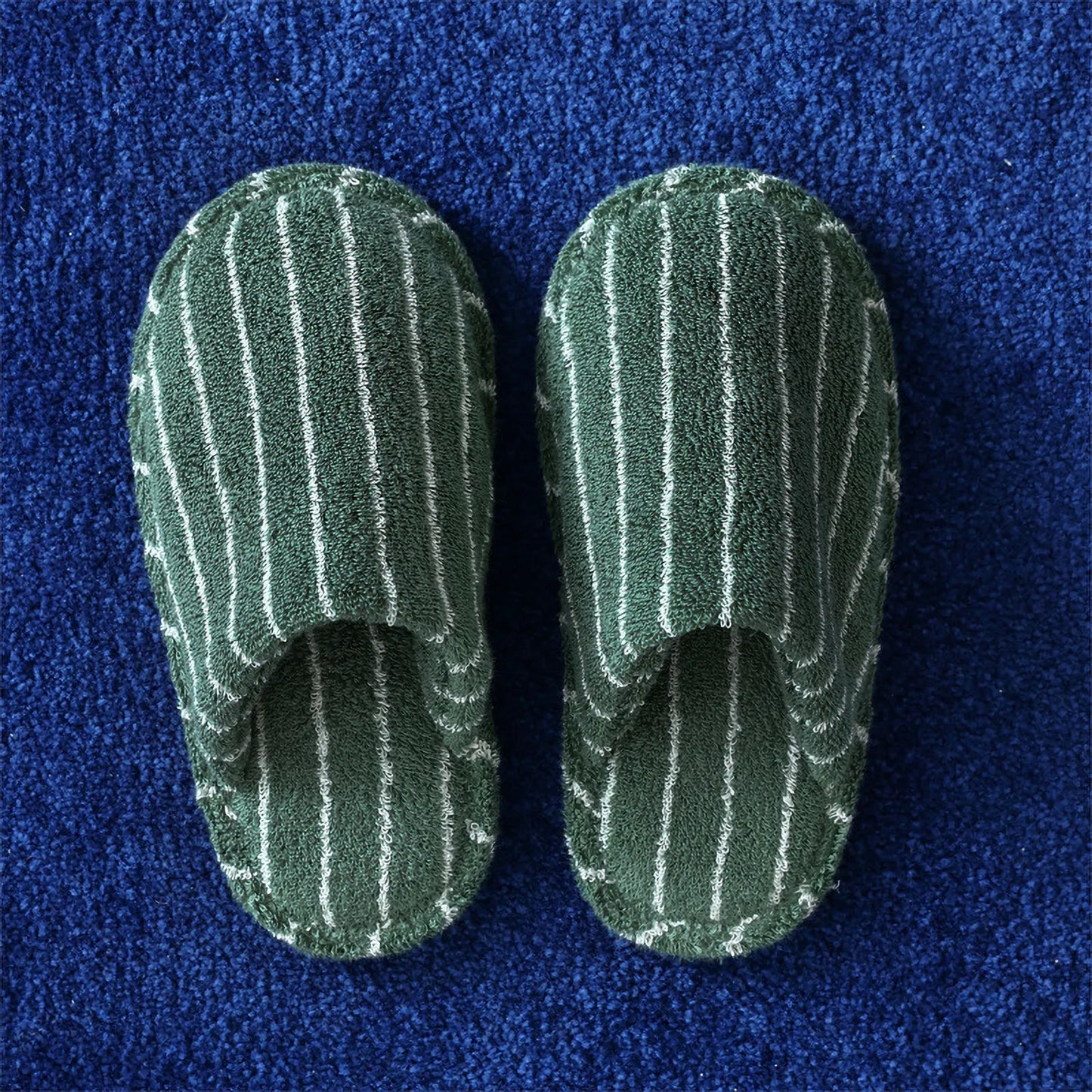 Soft Terry Pinstripe Cotton House Slippers