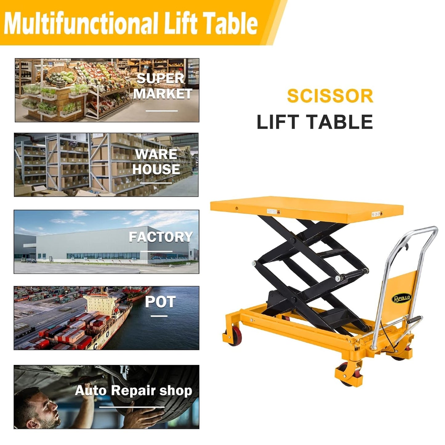 APOLLOLIFT Double Scissor Hydraulic Lift Table/Cart 1760Lbs Capacity 59" Lifting Height Industrial & Scientific Lift Tables Material Handling Products Pulling & Lifting