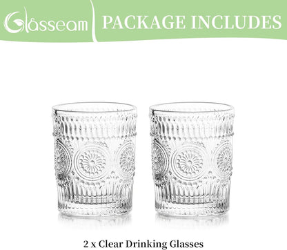 Crystal Water Glasses Set of 2, 10 Oz Clear Glass Cups for Coffee, Vintage Glassware Modern Drinking Glass Cup, Short Aesthetic Drinkware Sets for Drink Juice Cocktail for Kitchen Dining Table Bar Dining & Entertaining Glassware & Drinkware Home & Kitchen Kitchen & Dining Mixed Drinkware Sets