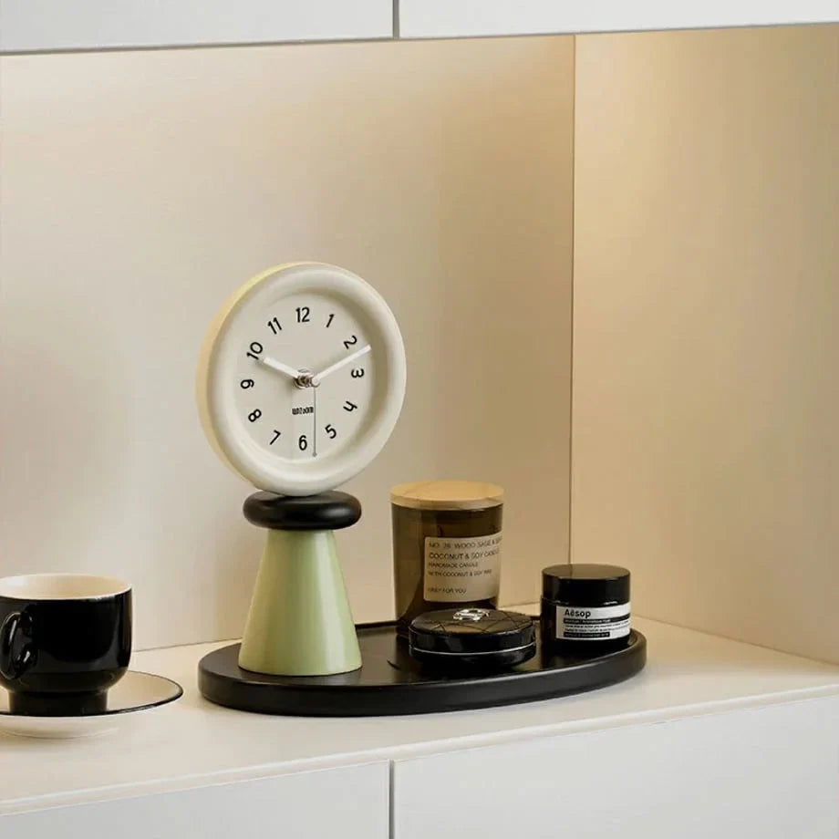 Sculptural Two-Tone Wood Table Clock