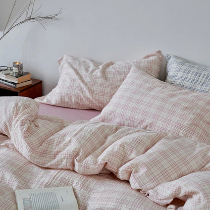 Textured Plaid Washed Cotton Bedding Set