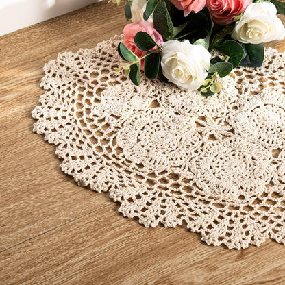 2-Pieces Handmade Cotton Crochet Doilies Oval Lace Table Placemats 12 X17Inch, Beige Home & Kitchen Kitchen & Dining Kitchen & Table Linens Place Mats