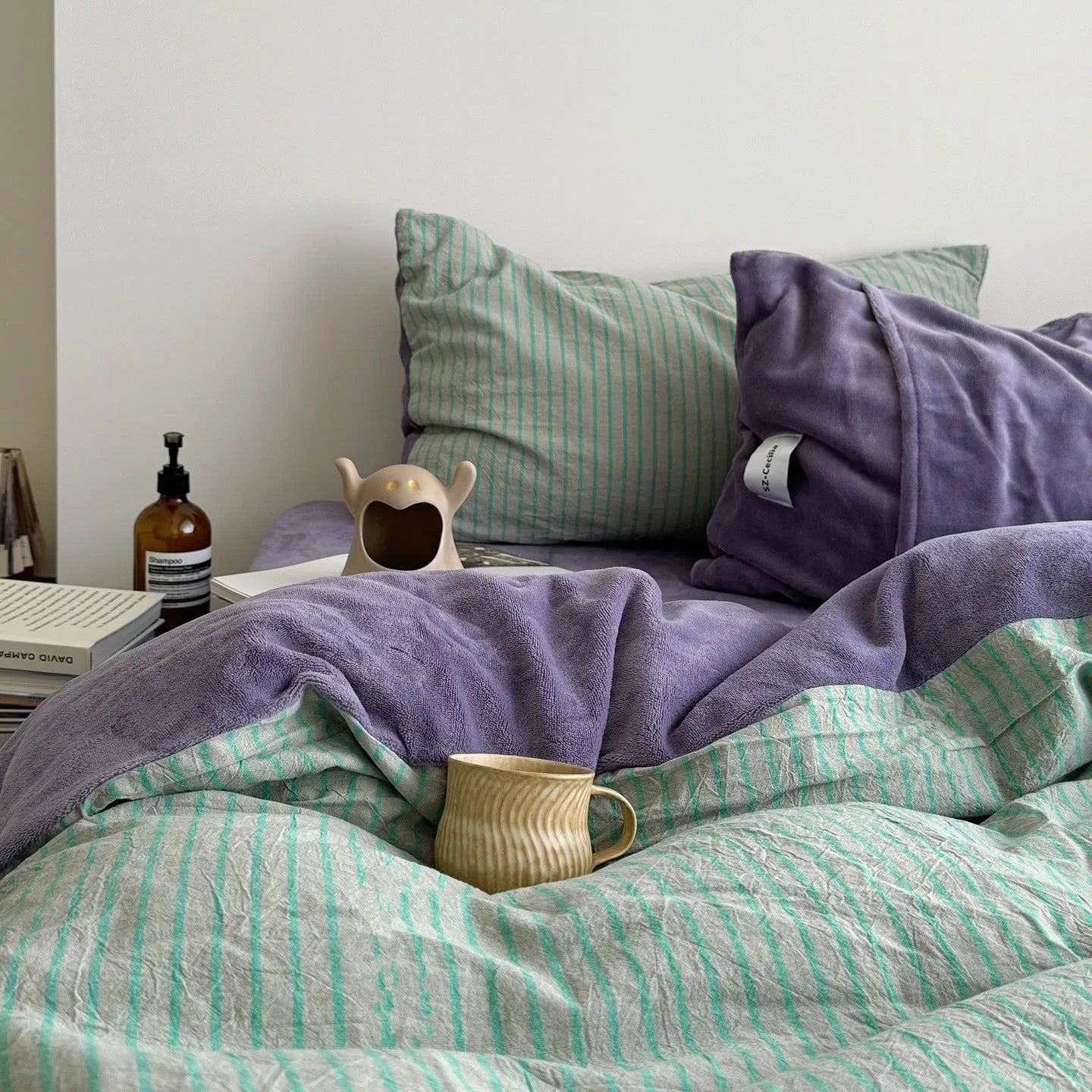 Plush Reversible Striped Flannel Fleece Bedding Set