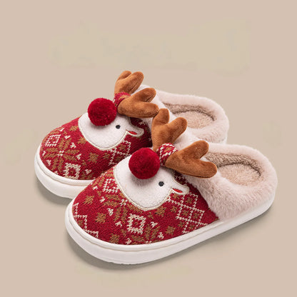 Fuzzy Reindeer Jacquard Knit House Slippers