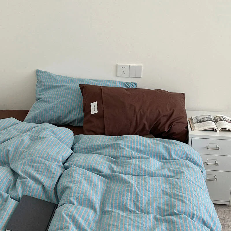 Soft Pinstripe Washed Cotton Bedding Set