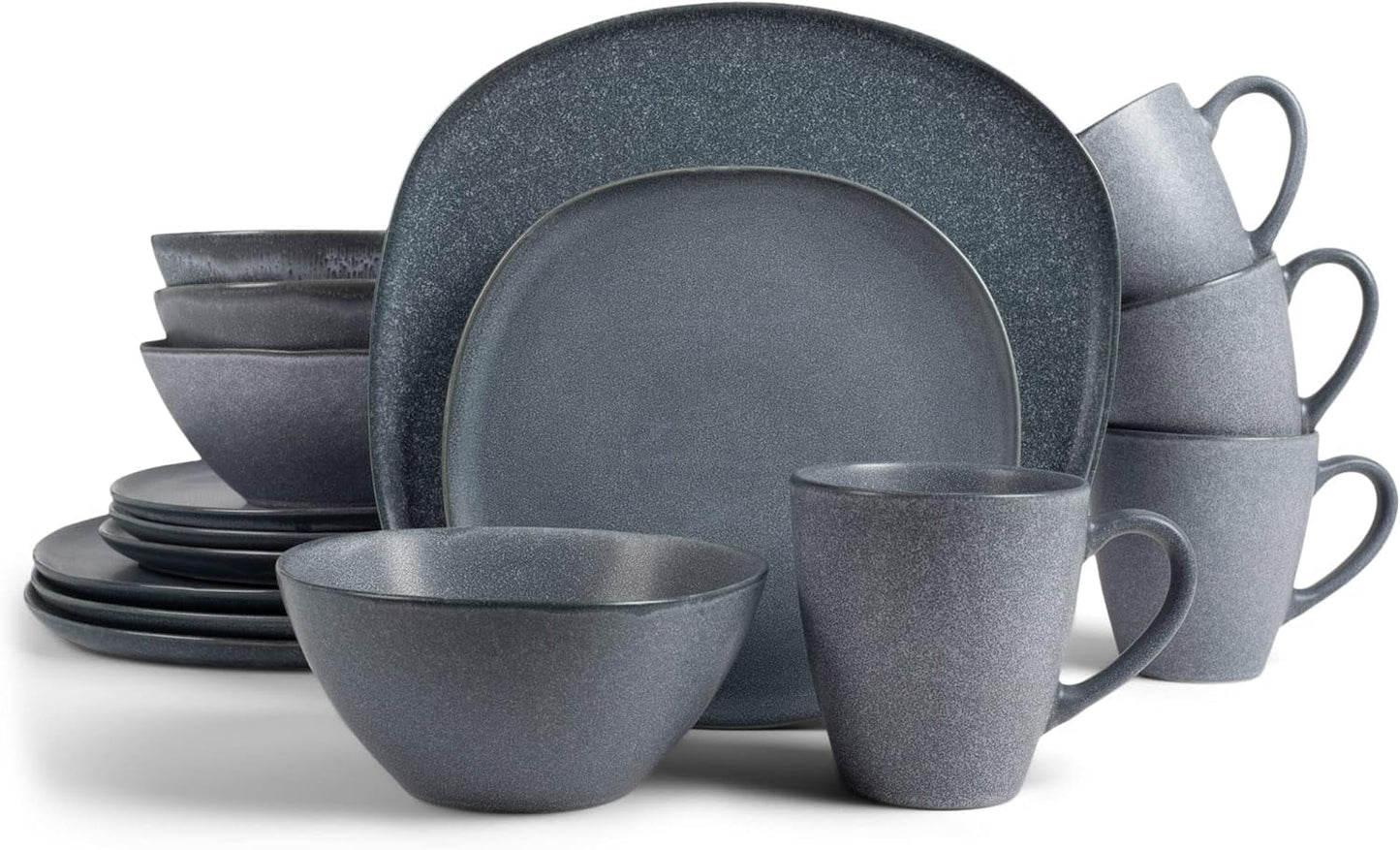 Elanze Designs 16-Piece Modern Luxury Chic Smooth Vintage Handmade Shape High Gloss Ceramic Stoneware Square Plate Mug & Bowl Kitchen Dinnerware 16 Piece Set - Service for 4, Navy Blue Dining & Entertaining Dinnerware Dinnerware & Serveware Dinnerware Sets Home & Kitchen Kitchen & Dining