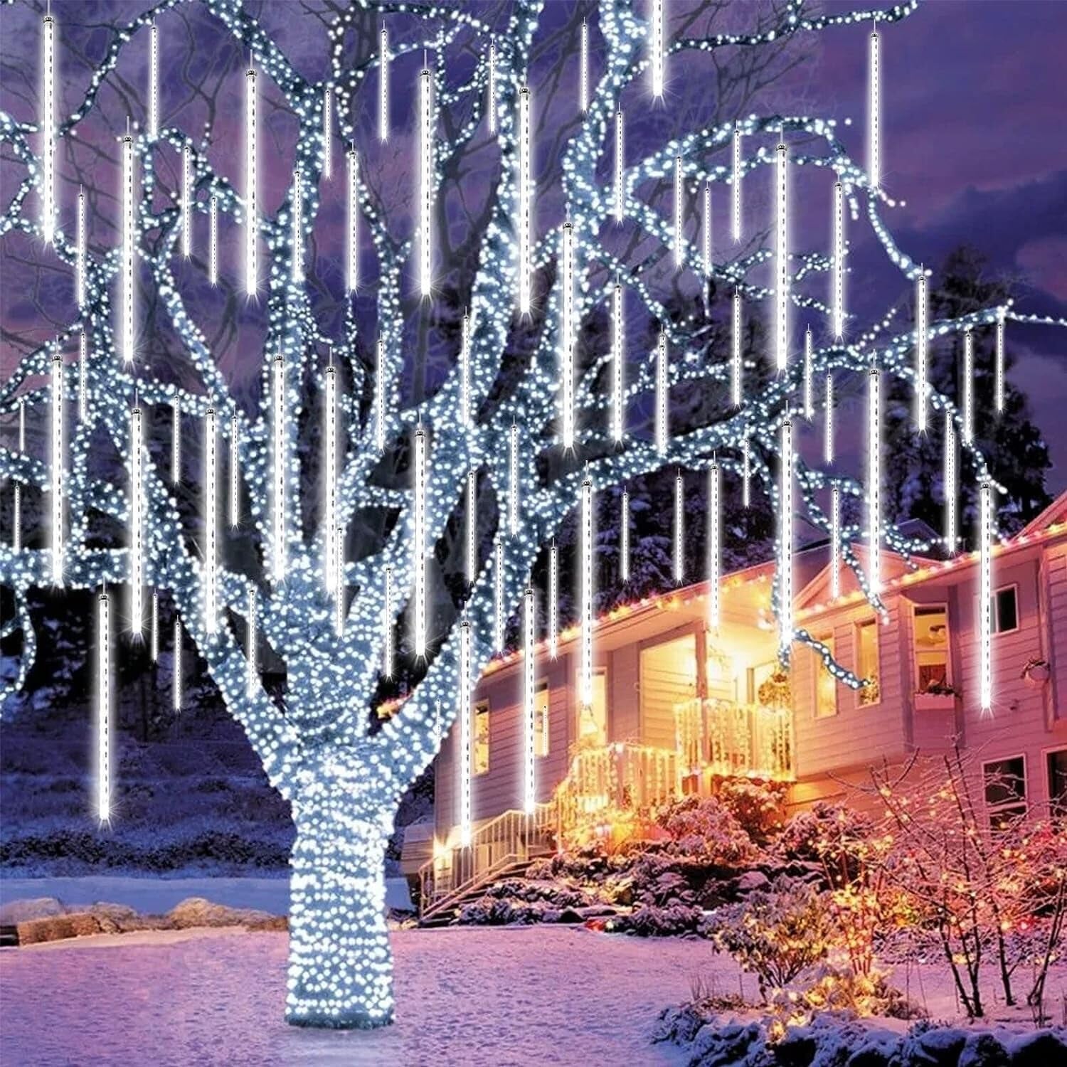 Joomer 240 LED Meteor Shower Christmas Lights 11.8 Inch 10 Tubes Falling Raindrop Cascading LED Icicle Lights with Timer Function for Holiday Party Wedding Christmas Tree Decoration (White) Lighting & Ceiling Fans Outdoor Lighting String Lights Tools & Home Improvement