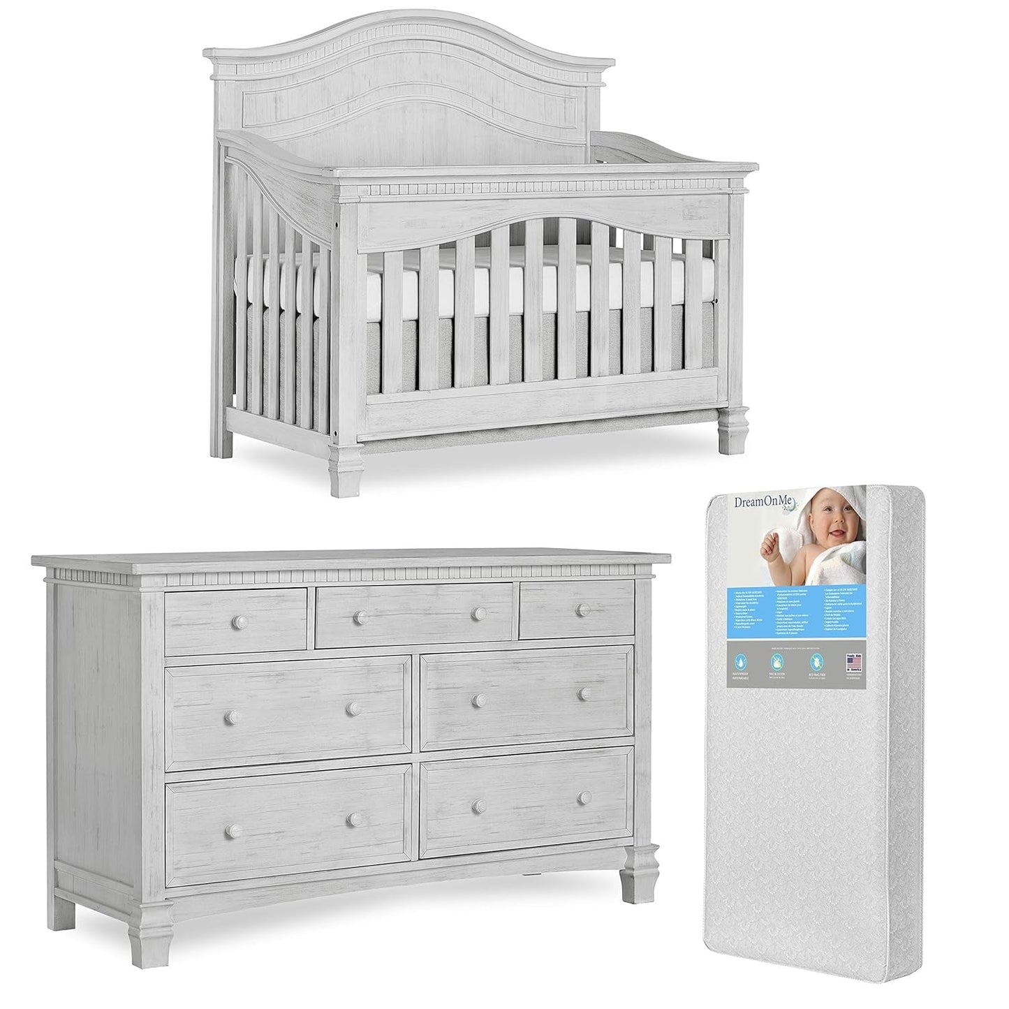 Evolur Cheyenne 5 in 1 Full Panel Convertible Crib & Double Dresser with Free 260 Coil Crib & Toddler Mattress Baby Products Changing & Dressing Chests & Dressers Furniture Nursery