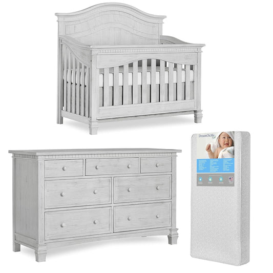 Evolur Cheyenne 5 in 1 Full Panel Convertible Crib & Double Dresser with Free 260 Coil Crib & Toddler Mattress Baby Products Changing & Dressing Chests & Dressers Furniture Nursery