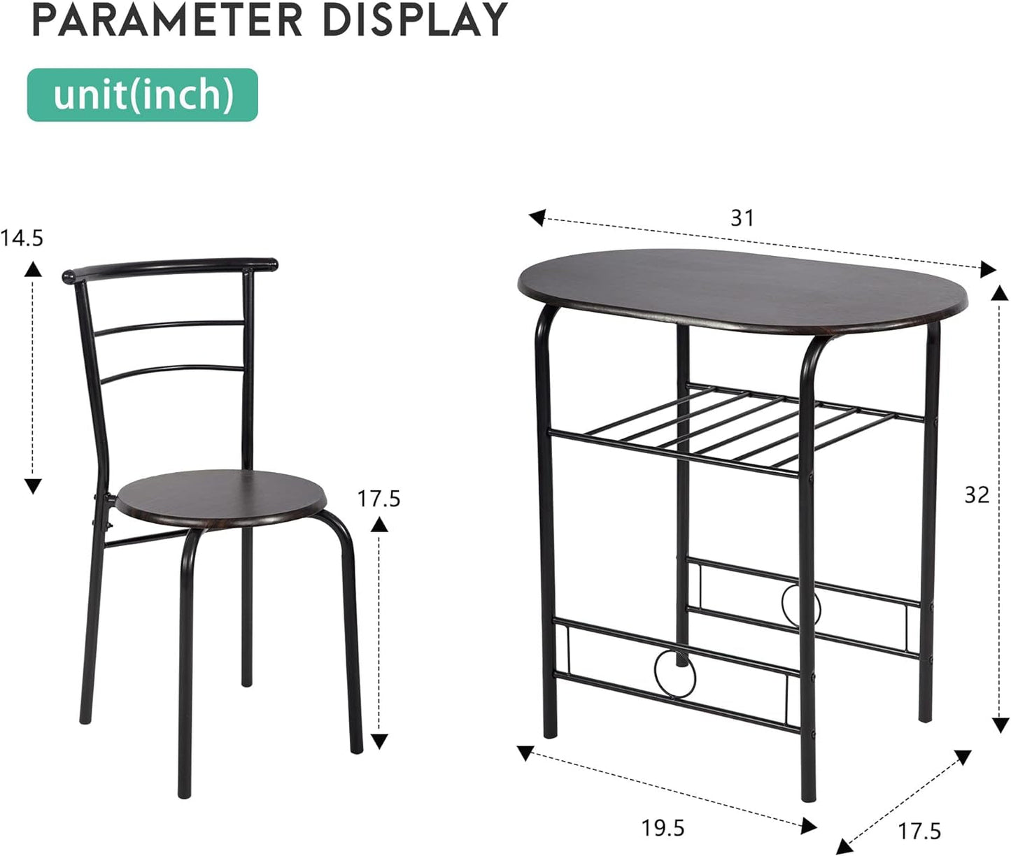 FDW 3-Piece round Table and Chair Set for Kitchen Dining Room Bar Breakfast,Compact Space Metal Frame,Wine Rack Dining Room Furniture Furniture Home & Kitchen Table & Chair Sets