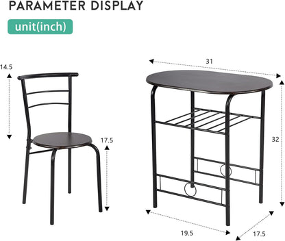 FDW 3-Piece round Table and Chair Set for Kitchen Dining Room Bar Breakfast,Compact Space Metal Frame,Wine Rack Dining Room Furniture Furniture Home & Kitchen Table & Chair Sets