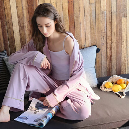 Soft Contrast Trim Cotton Pajama Set