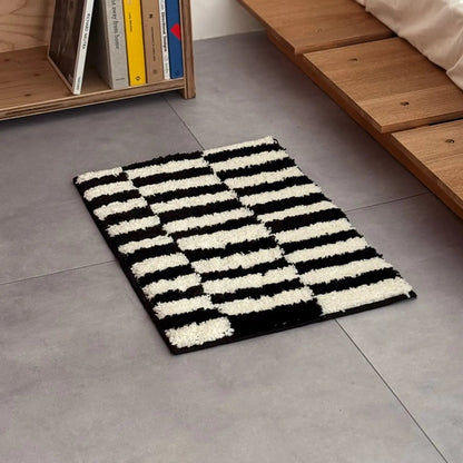Plush Shaggy Offset Striped Polyester Accent Rug