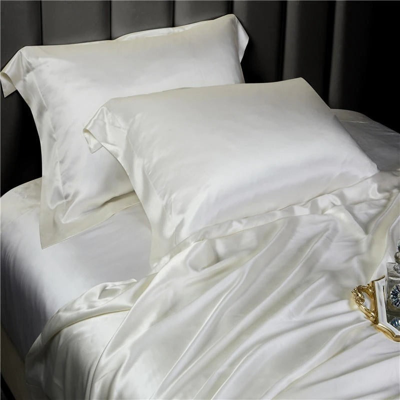 Eloise Pearl White Luxury Pure Mulberry Silk Bedding Set