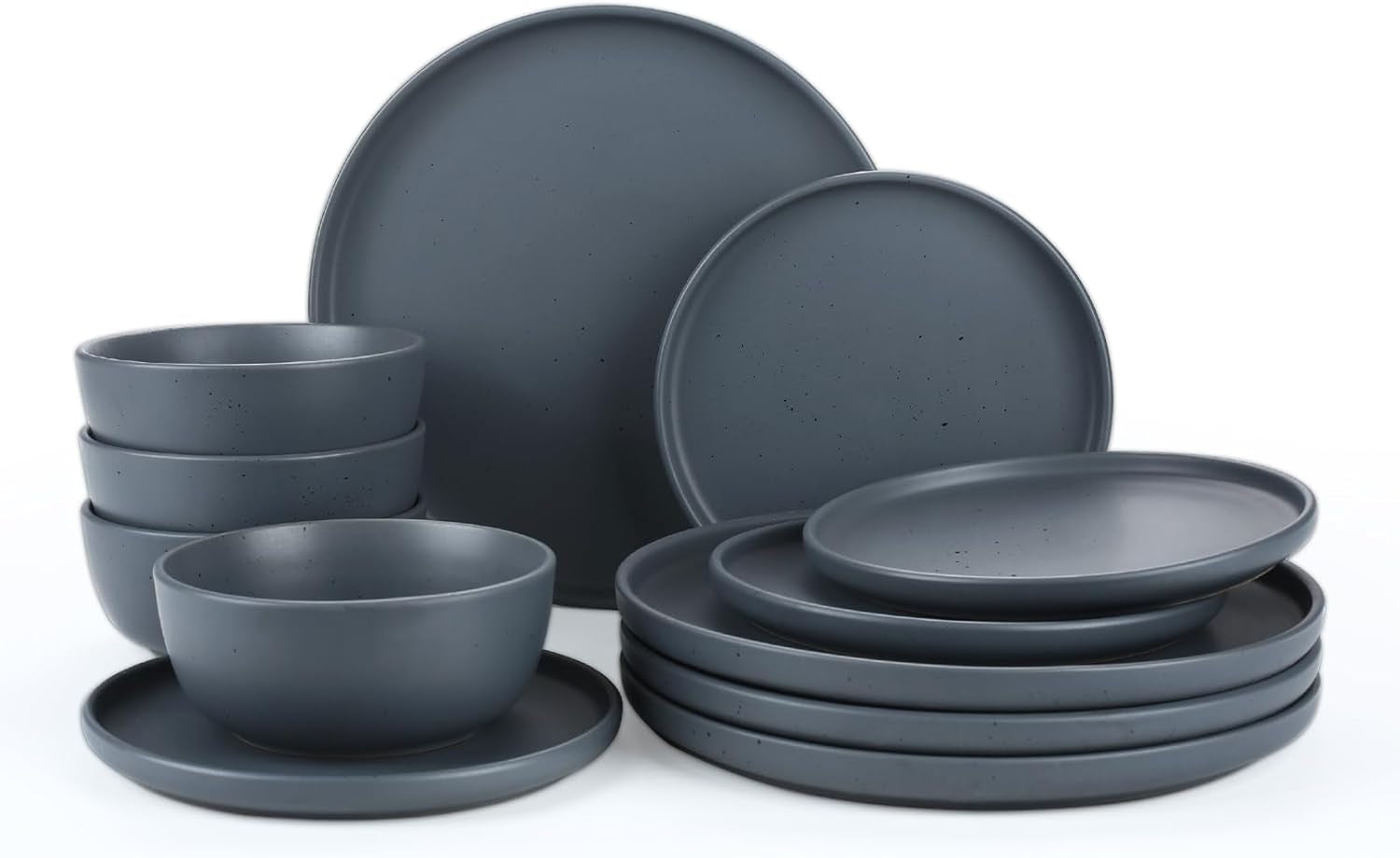 Famiware DAWN Serise Dinnerware Sets, 12-Piece Stoneware Plates and Bowls Sets, Matte Dishes Set Service for 4- Microwave and Dishwasher Safe, Charcoal Dining & Entertaining Dinnerware Dinnerware & Serveware Dinnerware Sets Home & Kitchen Kitchen & Dining