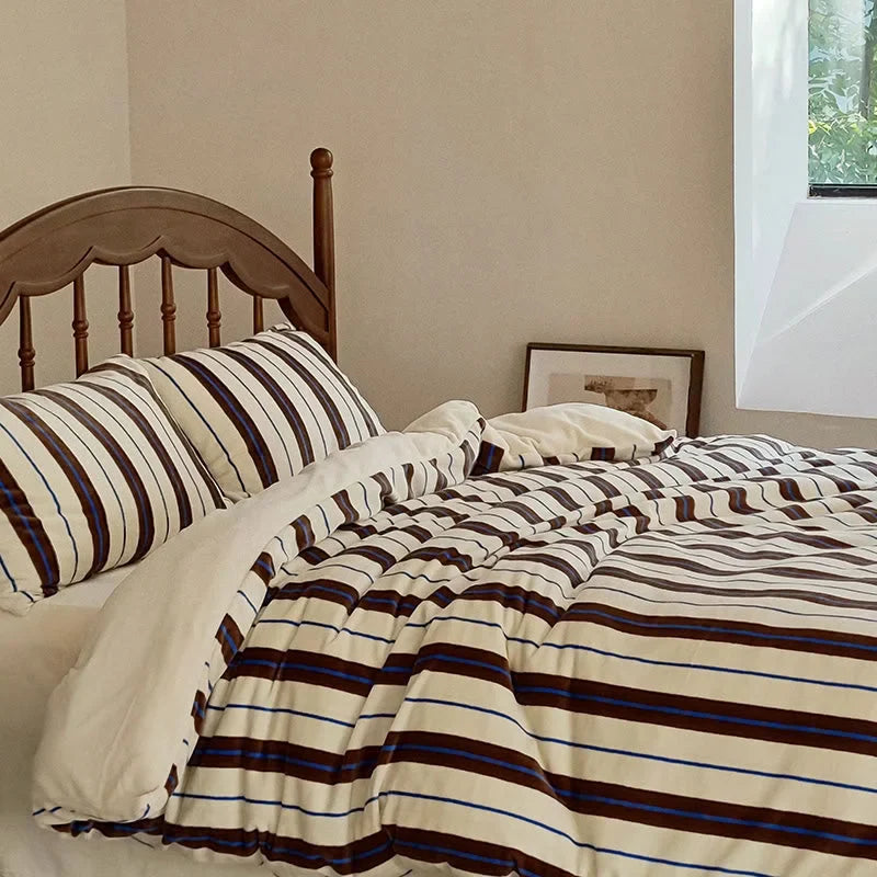 Plush Bold Striped Velvet Bedding Set