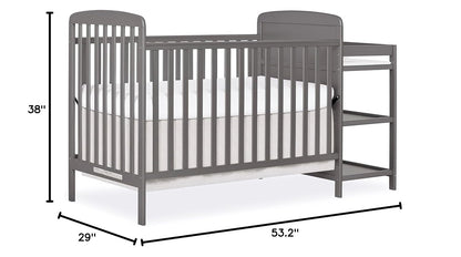 Anna 3-In-1 Full-Size Crib and Changing Table Combo in Steel Grey, Greenguard Gold Certified, Non-Toxic Finishes, Includes 1" Changing Pad, Wooden Nursery Furniture Baby Products Changing & Dressing Changing Tables Furniture Nursery