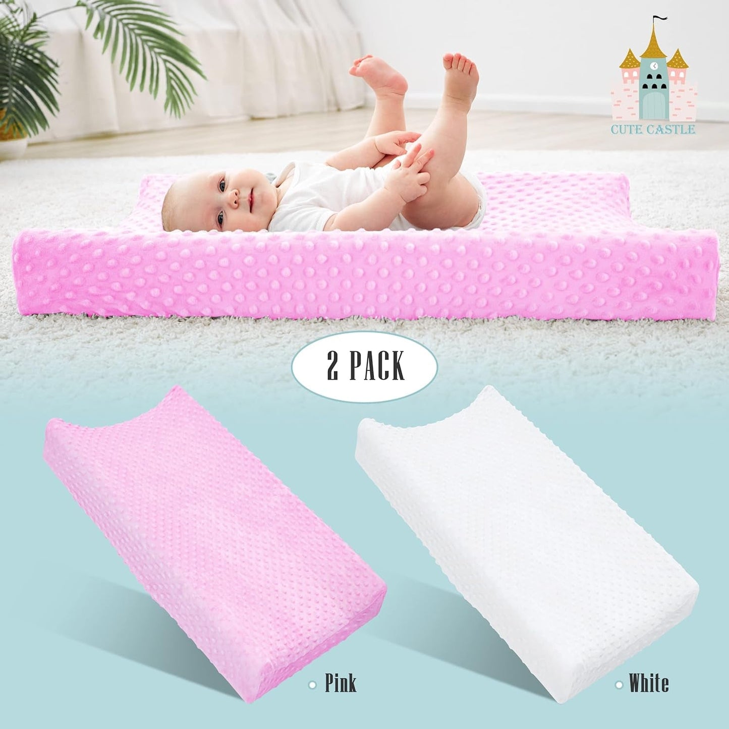 Cute Castle Changing Pad Cover - Ultra Soft Bean Dot Plush Changing Table Covers Breathable Baby Changing Pad Table Sheets for Boy and Girl (2 Pack White and Pink) Baby Products Changing Table Pads & Covers Covers Diapering