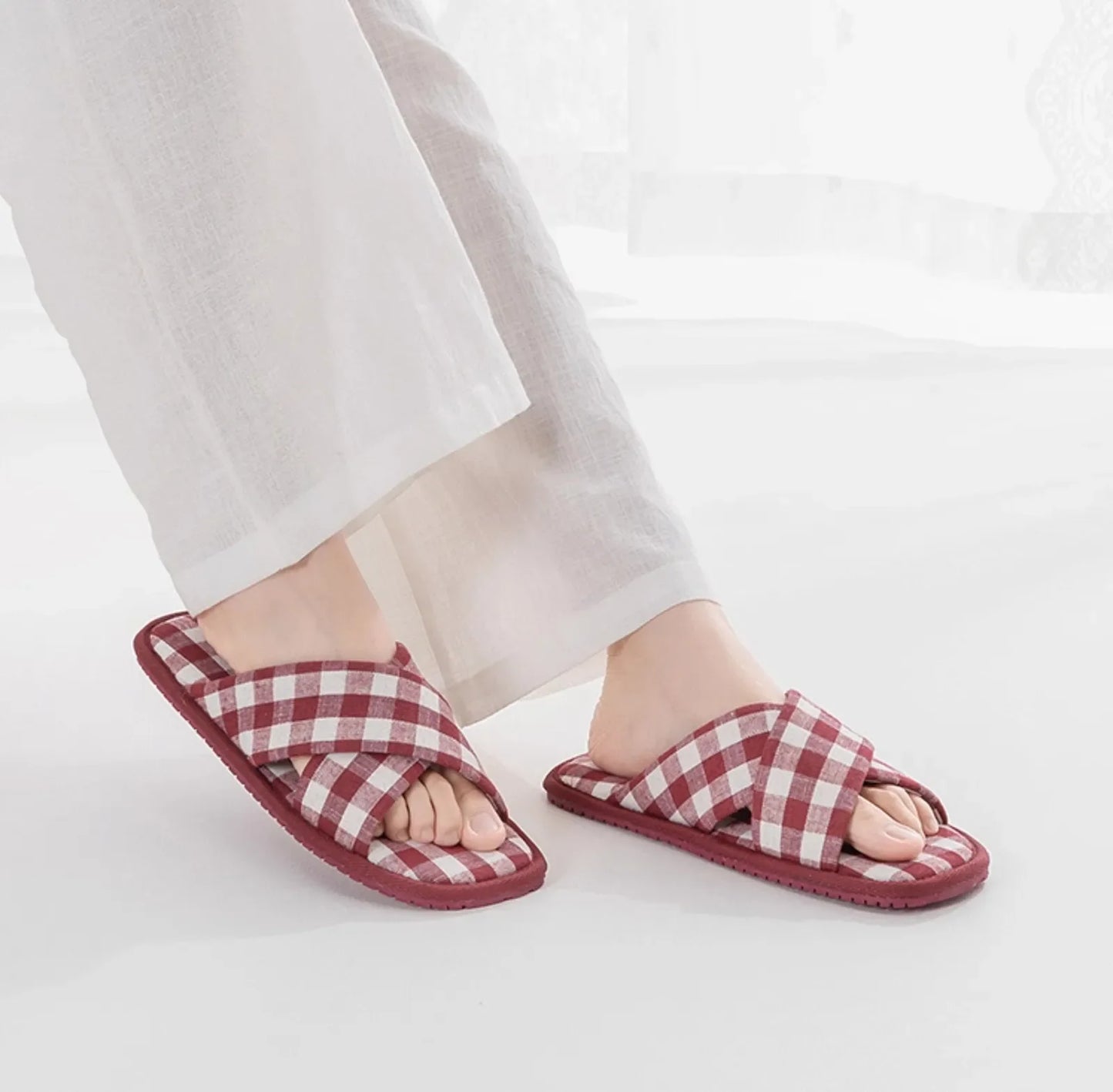 Soft Gingham Cotton House Slippers