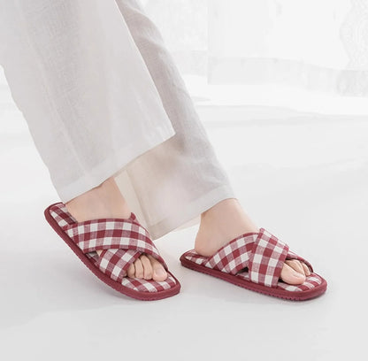 Soft Gingham Cotton House Slippers