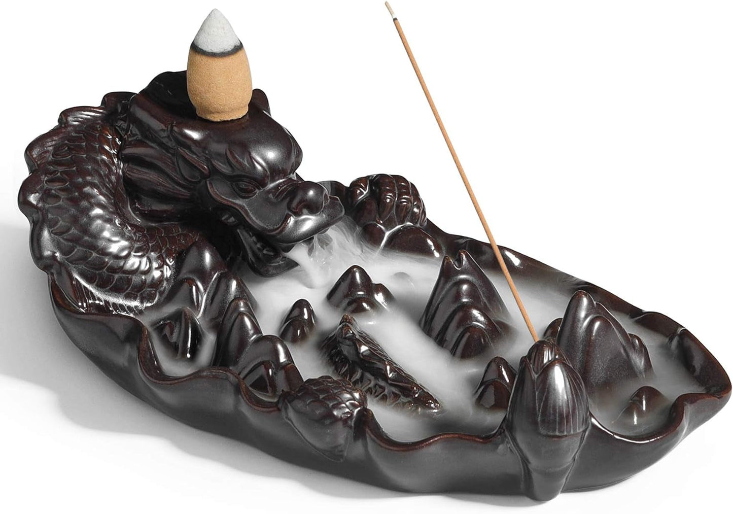 Comsaf Waterfall Dragon Backflow Incense Burner Ceramic, Handmade Censer Incense Cone Incense Stick Holder, Aromatherapy Ornament Home Decor Porcelain Yoga Meditation Relaxation Office Gift, Mountain Home & Kitchen Home Décor Products Home Fragrance Incense & Incense Holders Incense Holders