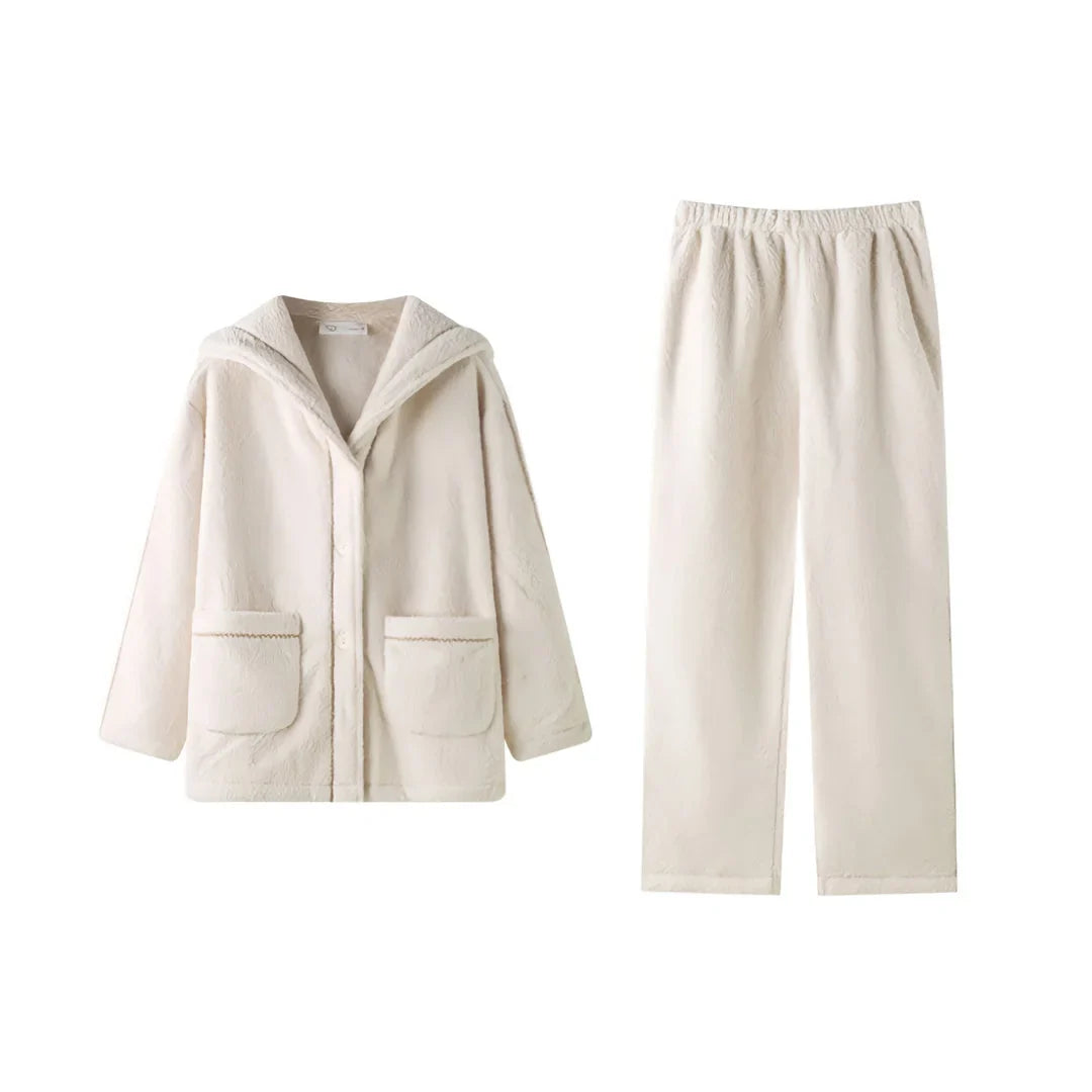 Plush Contrast Stitch Fleece Pajama Set