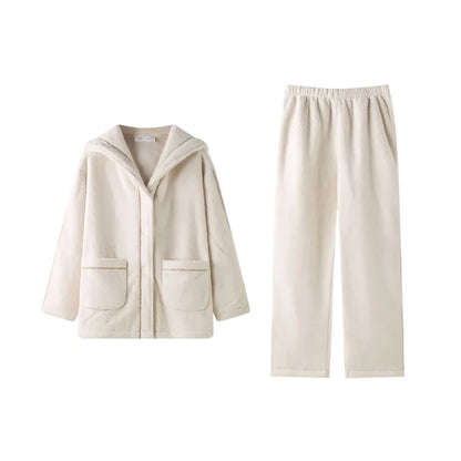 Plush Contrast Stitch Fleece Pajama Set