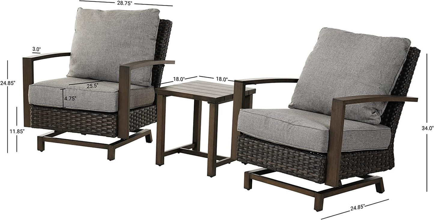 Grand Patio Outdoor 3-Piece Aluminum Conversation Furniture Sofa Set PE Wicker Stationary Rockers with Wood Grain Finish and Coffee Table, Removable Olefin Cushion Dark Brown Conversation Sets Lawn & Garden Patio Patio Furniture & Accessories Patio Furniture Sets