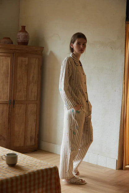 Soft Whimsical Striped Double Gauze Pajama Set