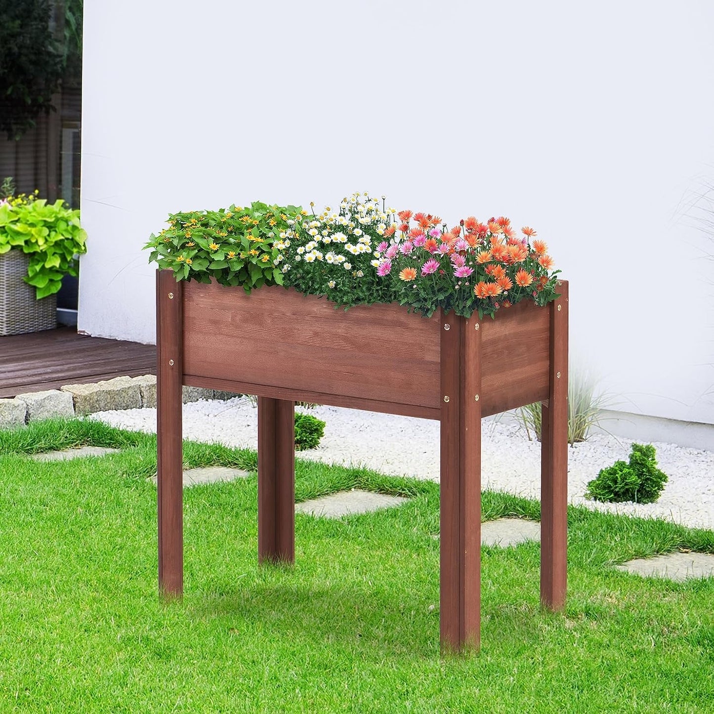 31X31X16 Inch Raised Garden Bed with Legs, Elevated Wooden Planter Box for Outdoor Plants Flowers Fruits Vegetable Herb Growing Gardening & Lawn Care Lawn & Garden Patio Planters & Container Accessories Pots Raised Beds