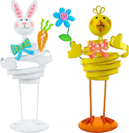 DR.DUDU Easter Bunny Decorations, 13.8" Spring Decor 2 Cute Metal Spring Shape Animals, Bunny Decorations Outdoor Indoor Ornament Place on Table Bookshelf Shop Collectible Figurines Home & Kitchen Home Décor Accents Home Décor Products