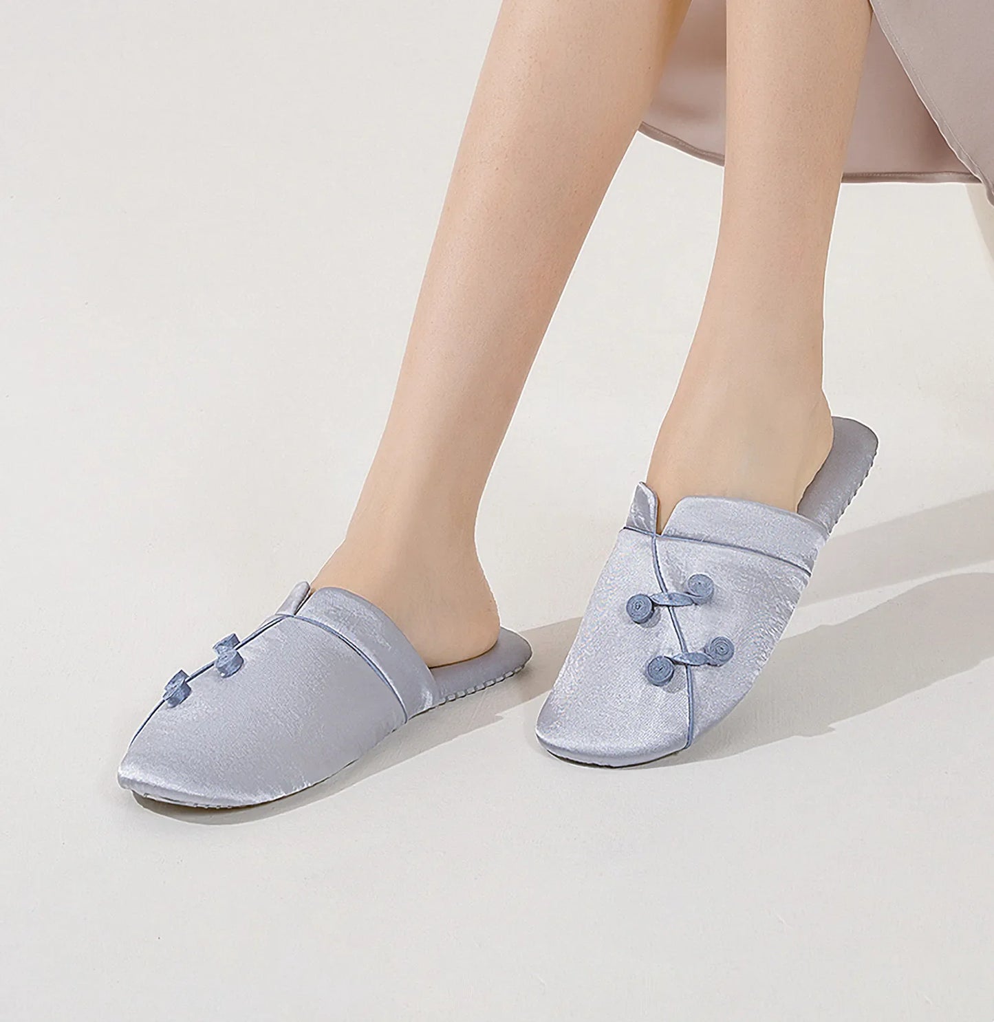 Silky Floral Knot Cotton Sateen House Slippers