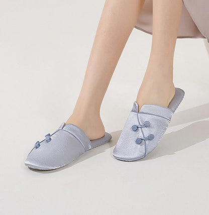 Silky Floral Knot Cotton Sateen House Slippers