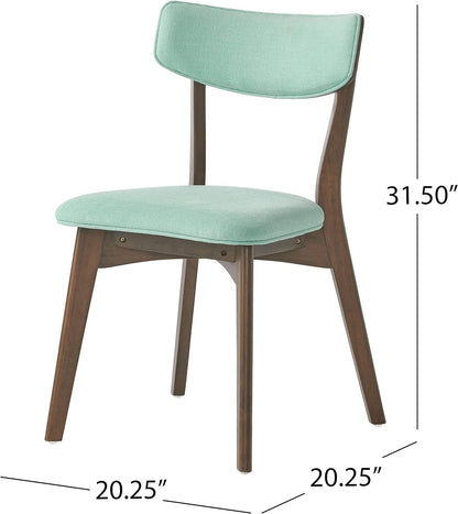 Christopher Knight Home Megann Mid-Century Wood Dining Set with Fabric Chairs, 5-Pcs Set, Natural Walnut / Mint Dining Room Furniture Furniture Home & Kitchen Table & Chair Sets