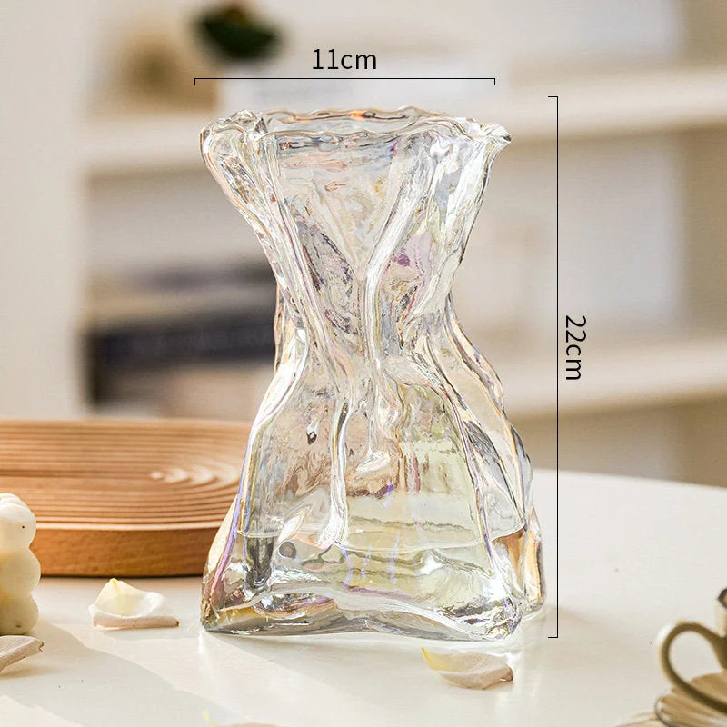 Sculptural Crumpled Glass Vase