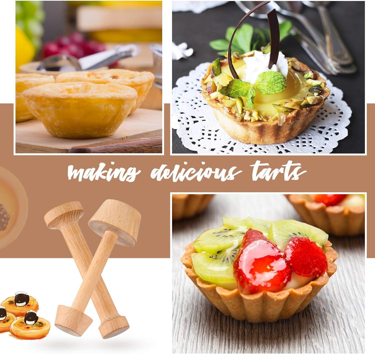 Patelai 2 Pcs Wooden Pastry Tamper Mini Tart Tamper Set Double Side Pie Pastry Dough Tamper Egg Tart Mold DIY Cake Pastry Tools for Egg Tart, Cheesecakes, Pasta and Dessert Baking Bakeware Home & Kitchen Kitchen & Dining Pie Tart & Quiche Pans Tart Pans