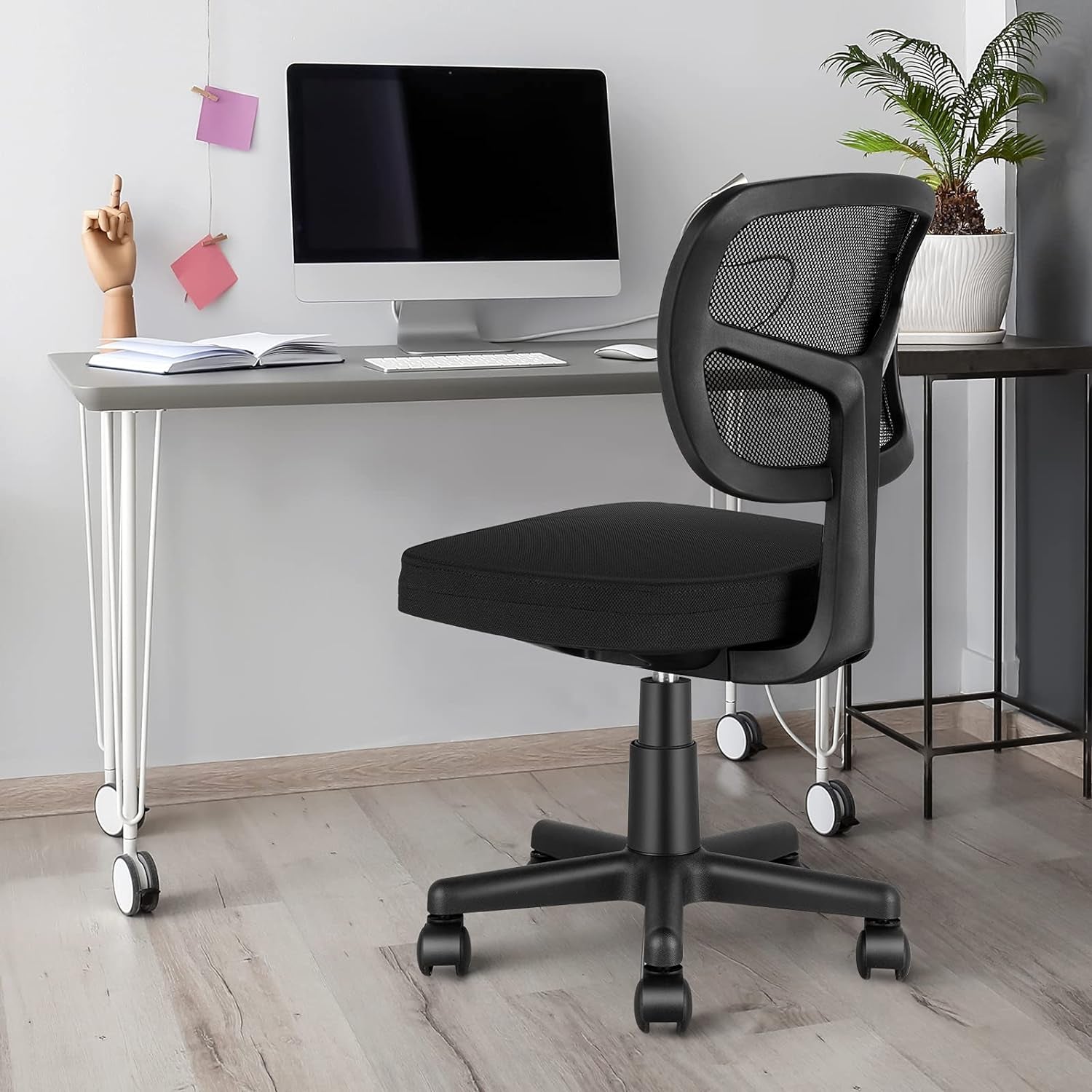 Armless Task Office Chair, Small Desk Chair with Mesh Lumbar Support,Ergonomic Computer Chair No Arms,Adjustable Swivel Home Office Chair for Small Spaces,Easy Assembly,Mid Back,No Armrest Furniture Home & Kitchen Home Office Chairs Home Office Desk Chairs Home Office Furniture