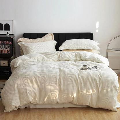 Plush Wavy Arch Flannel Fleece Bedding Set