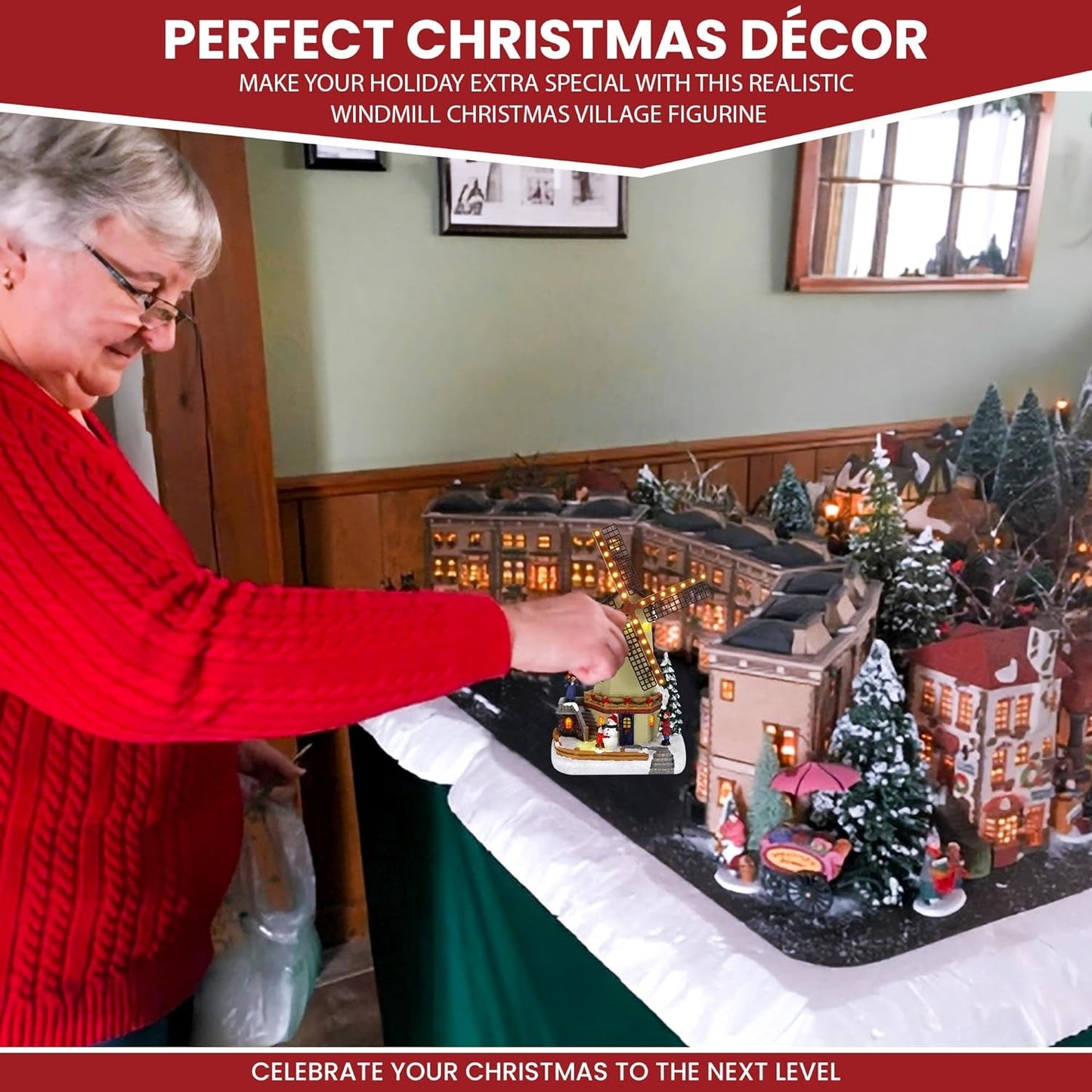 Christmas Village Windmill - Animated Pre-Lit Musical Winter Snow Village - Perfect Addition to Your Christmas Indoor Decorations & Christmas Village Display - a Thoughtful Gift for Your Loved Ones Collectible Buildings Collectible Buildings & Accessories Home & Kitchen Home Décor Accents Home Décor Products